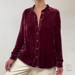 J. Jill Velvet Button-Up Shirt - Burgundy